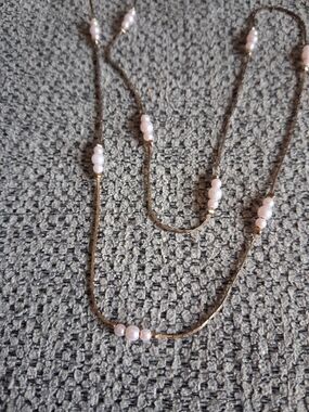 Delicate Pink Beaded Station Necklace - Korea